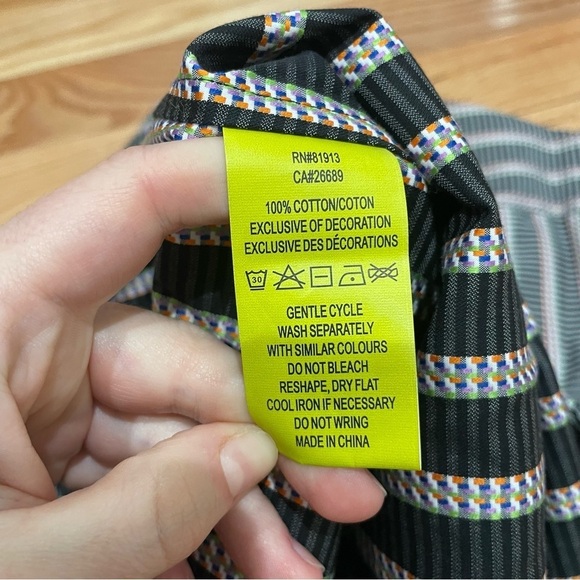 Robert Graham Cotton Black Multi Flip Cuff Floral Contrast Button Down Shirt XL - Picture 6 of 7